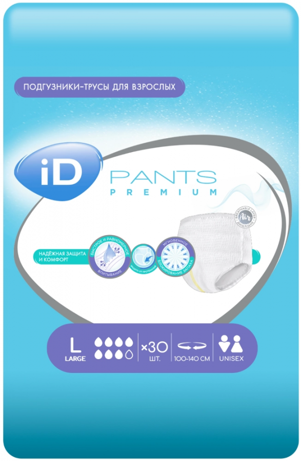 Подгузники-трусы д/взр. ID PANTS Premium  р. L 30шт