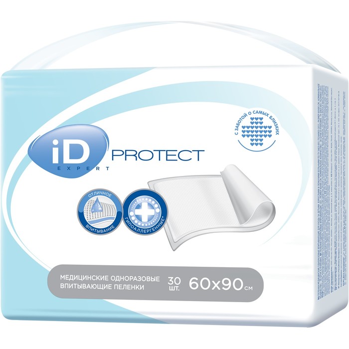 Пеленки впитывающие iD Protect Expert, 60 х 90 см 30шт